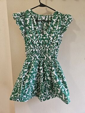 Green and White Printed Midi Dress